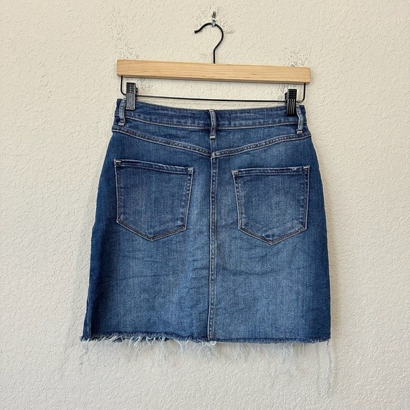 ABERCROMBIE & FITCH Distressed Snap Front Denim Skirt Cut-Off Raw Hem Blue - Picture 5 of 8